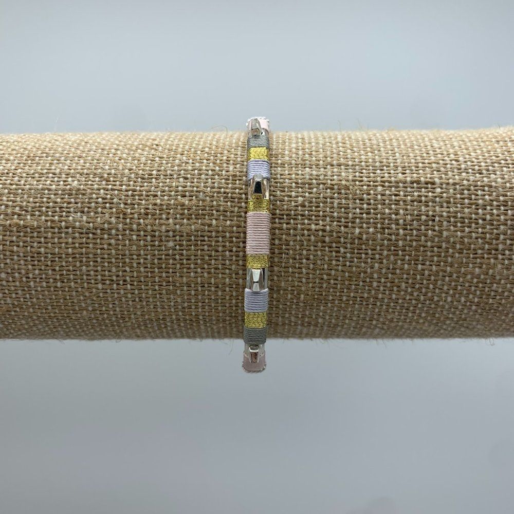 Stella & Dot Thread Wrapped Silver Bangle - Pink